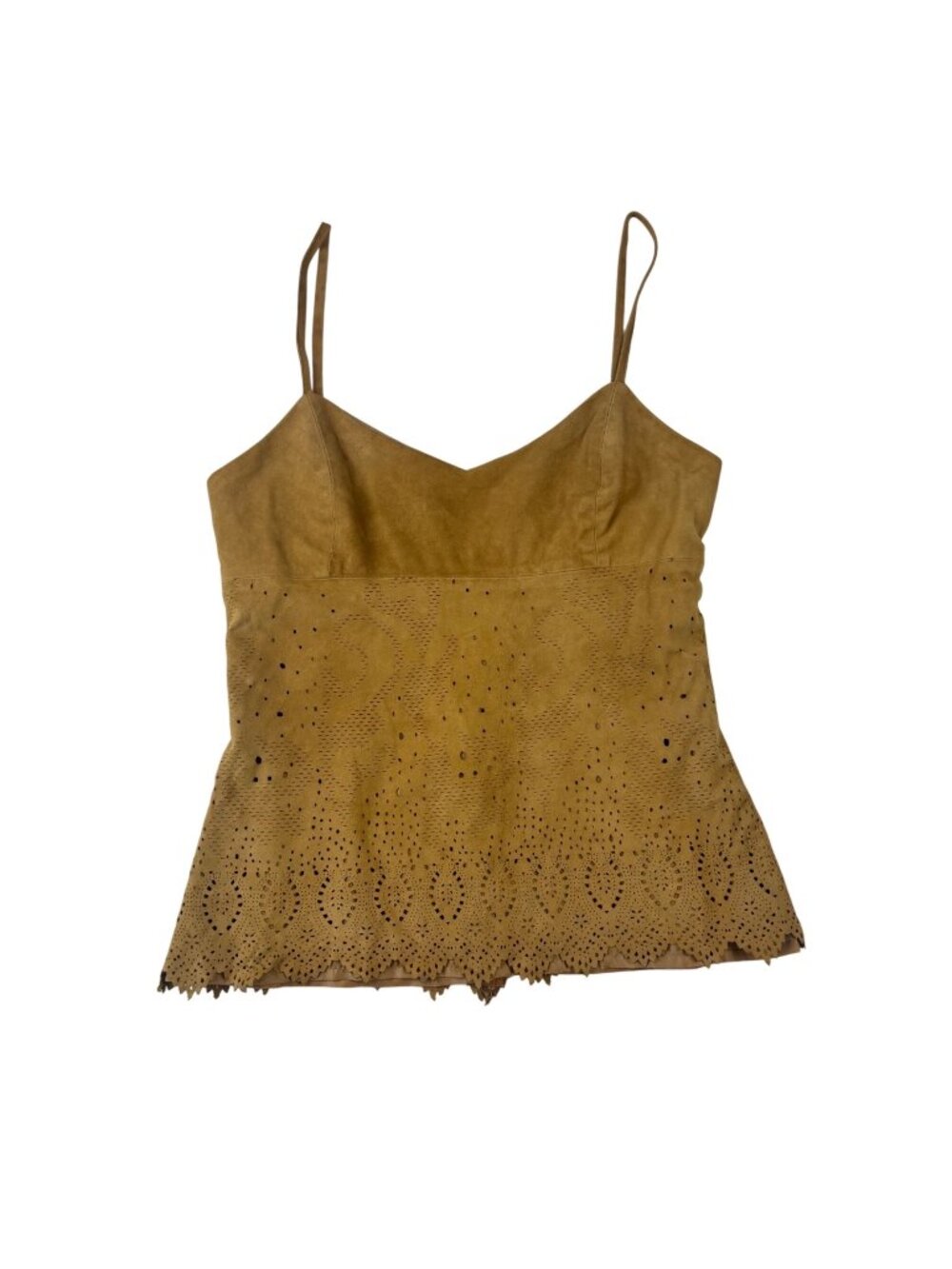 Chaiken 4 S Leather Suede Tan Laser-Cut Camisole Top Vintage Y2K Boho Western